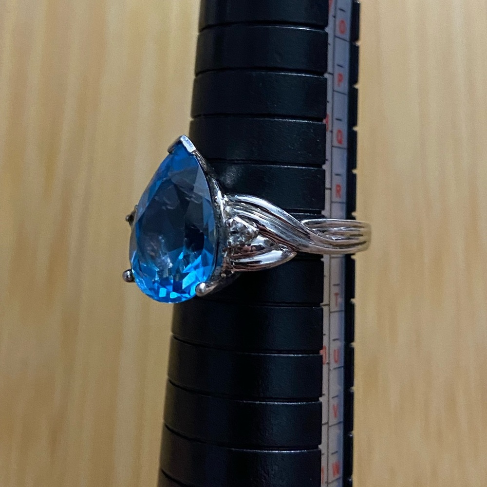 Women's Blue Stone Vintage Large Blue Topaz Silver Ring - Picture 11 of 16